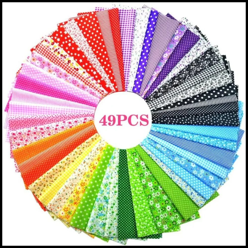 49-Piece Quilting Fabric Squares Set Premium Cotton DIY Craft Supplies